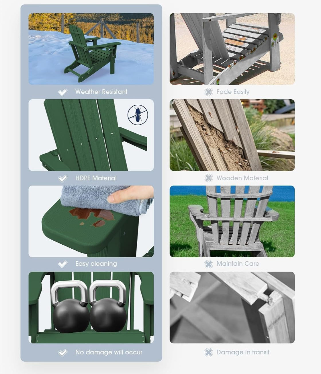 Dark Green HDPE Adirondack Chairs Set 2