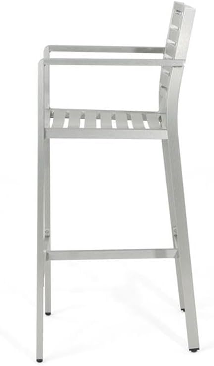 Silver Aluminum Outdoor Bar Stools Set 2