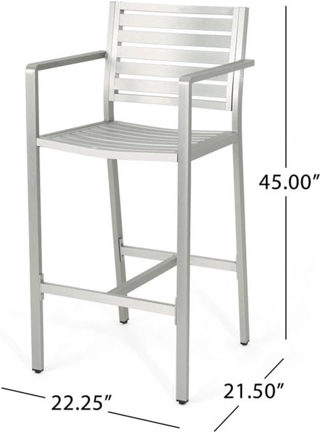 Silver Aluminum Outdoor Bar Stools Set 2