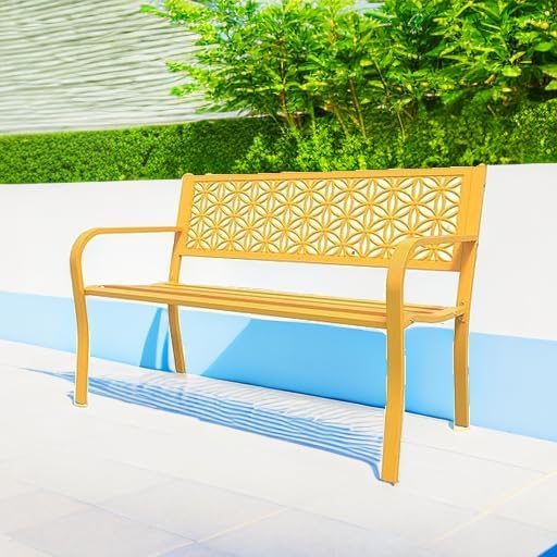 Yellow Floral Metal Outdoor Garden Bench