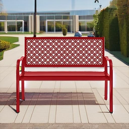 Rose Red Steel 2-Person Outdoor Garden Bench