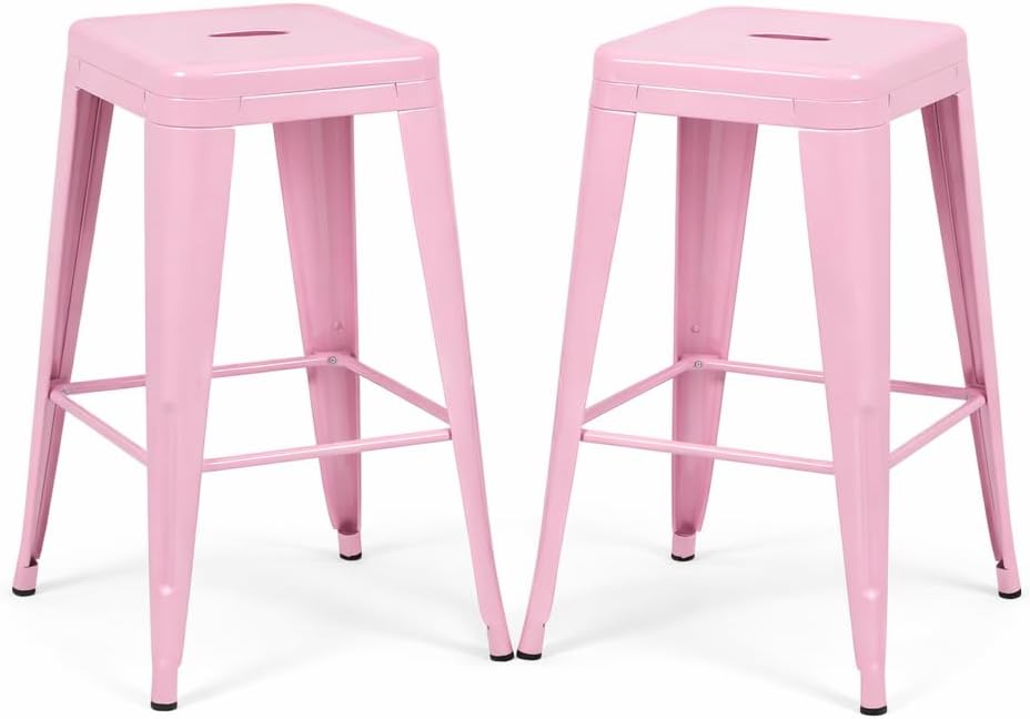 Pink 24" Outdoor Metal Bar Stools Set 2