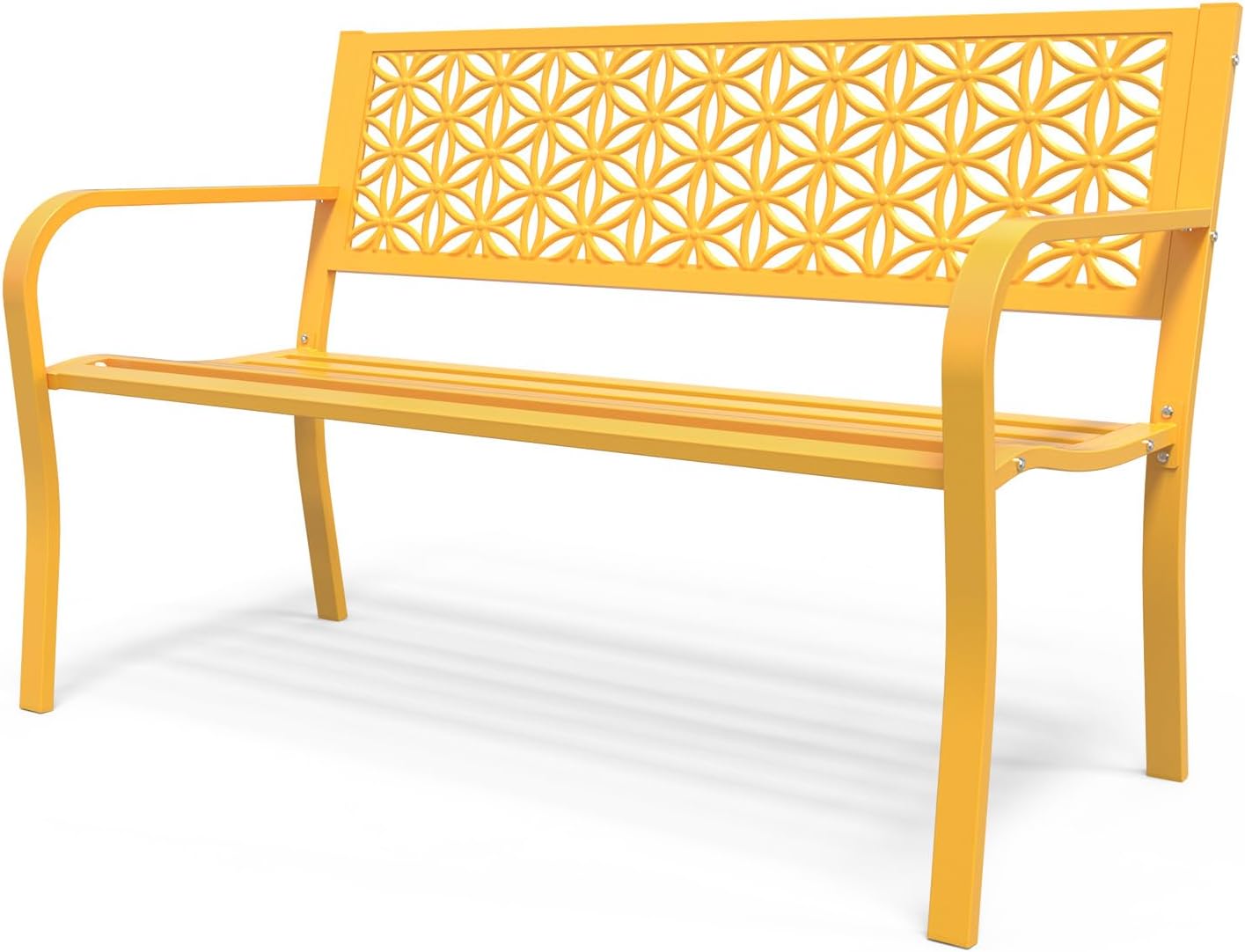 Yellow Floral Metal Outdoor Garden Bench