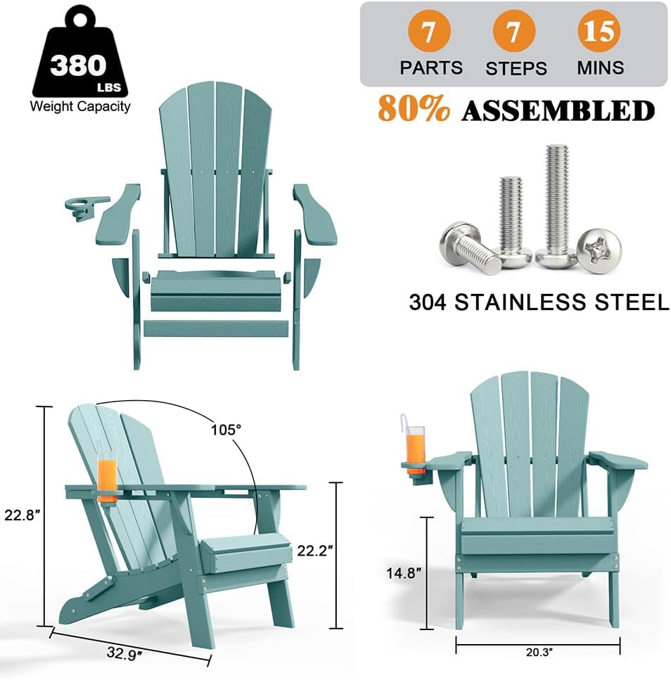 Aruba Blue HDPE Adirondack Chairs Set 4