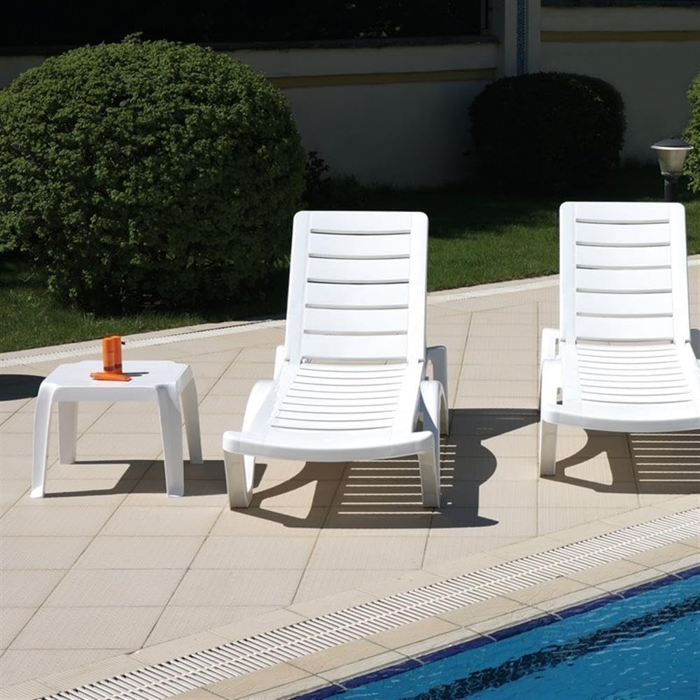 White Square Resin Patio Side Table Set 2