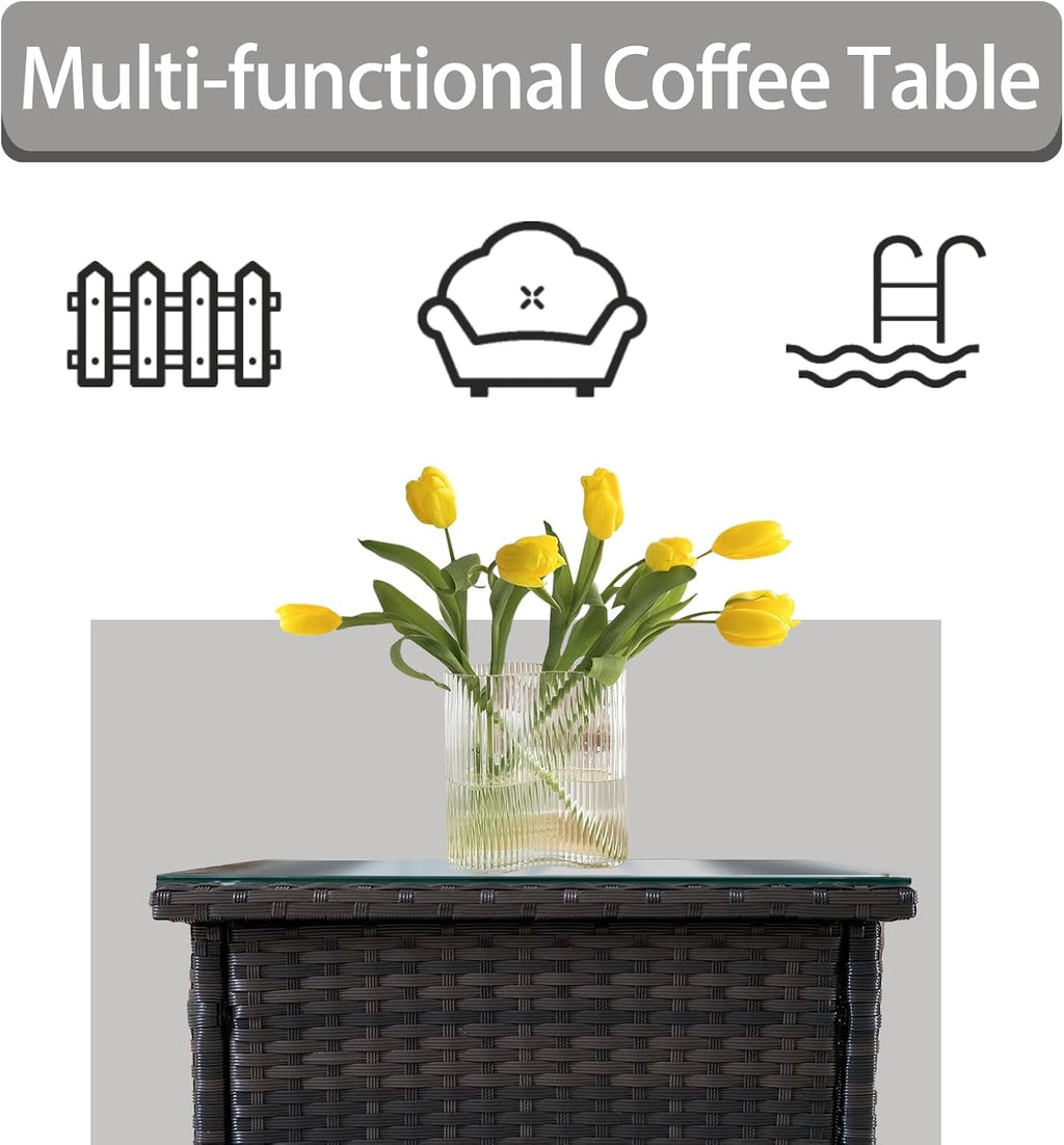 Wicker Outdoor Side Table with Glass Top