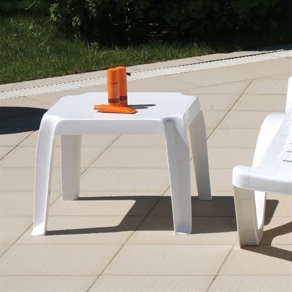 White Square Resin Patio Side Table Set 2