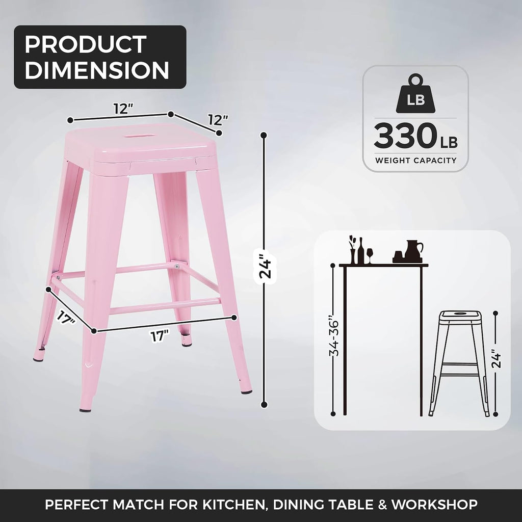 Pink 24" Outdoor Metal Bar Stools Set 2