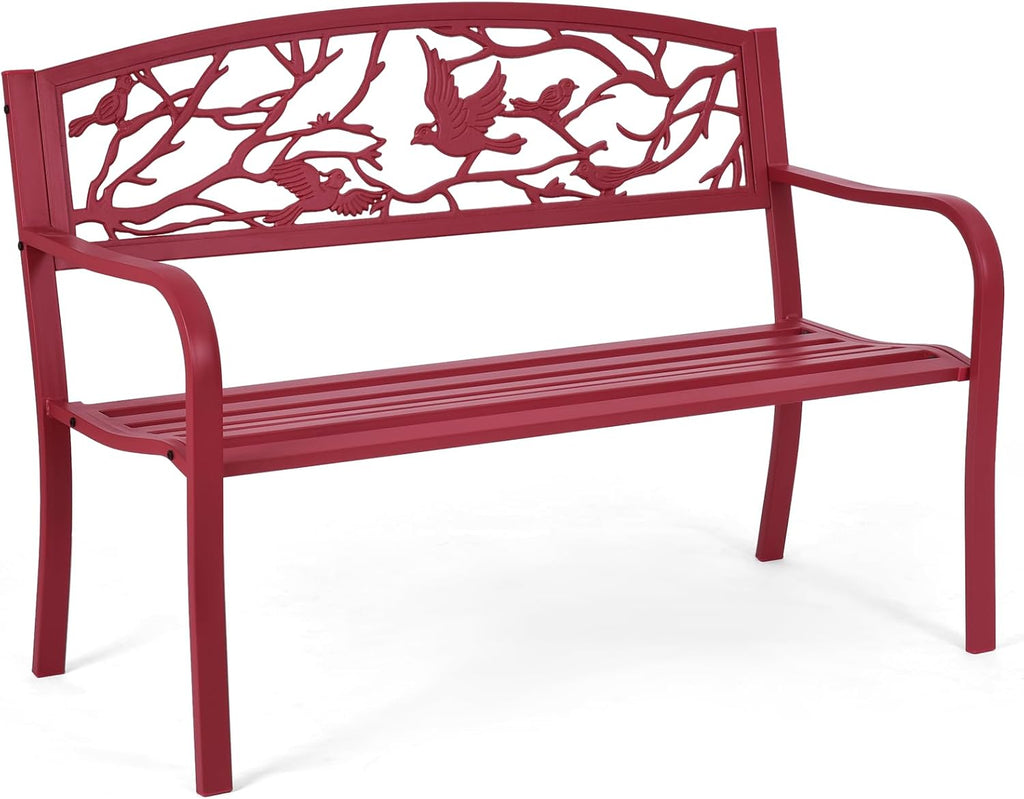 Red Bird Cast Iron Outdoor Garden Bench