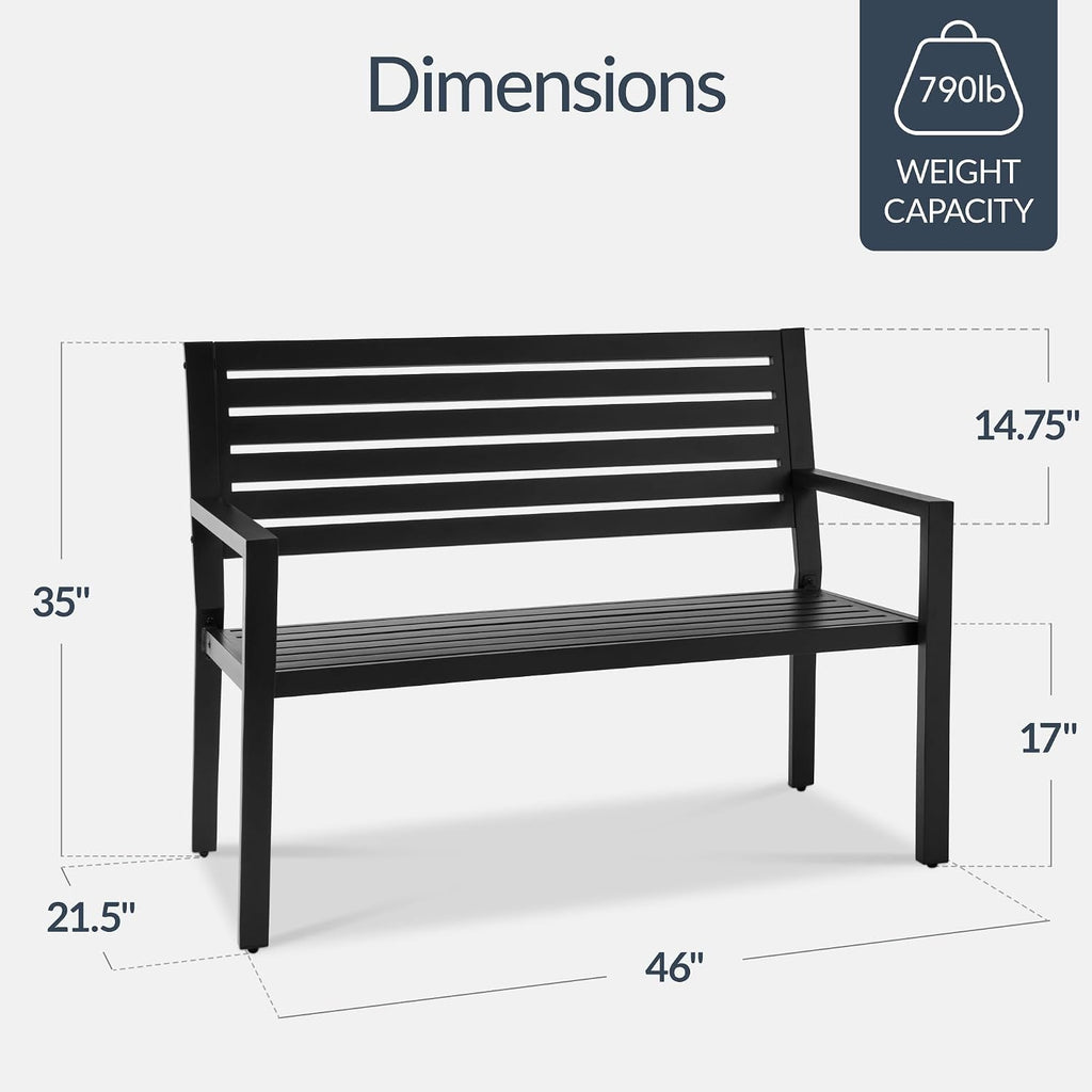 Steel Slatted Armrest Outdoor Garden Bench