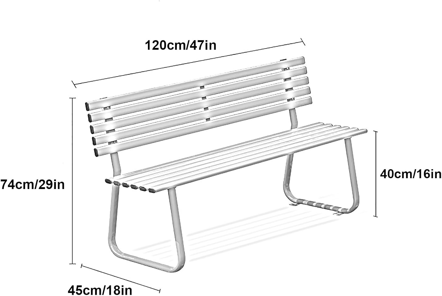 Blue Galvanized Steel Outdoor Garden Bench