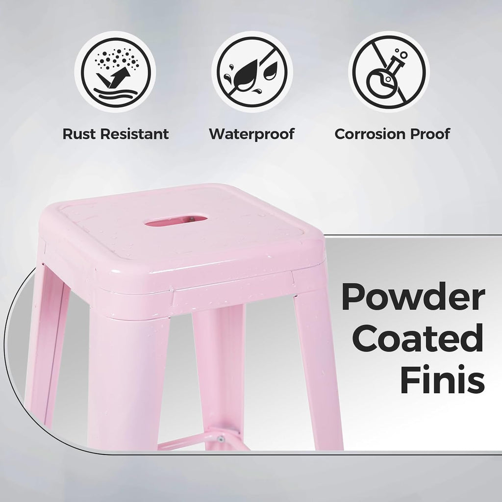 Pink 24" Outdoor Metal Bar Stools Set 2