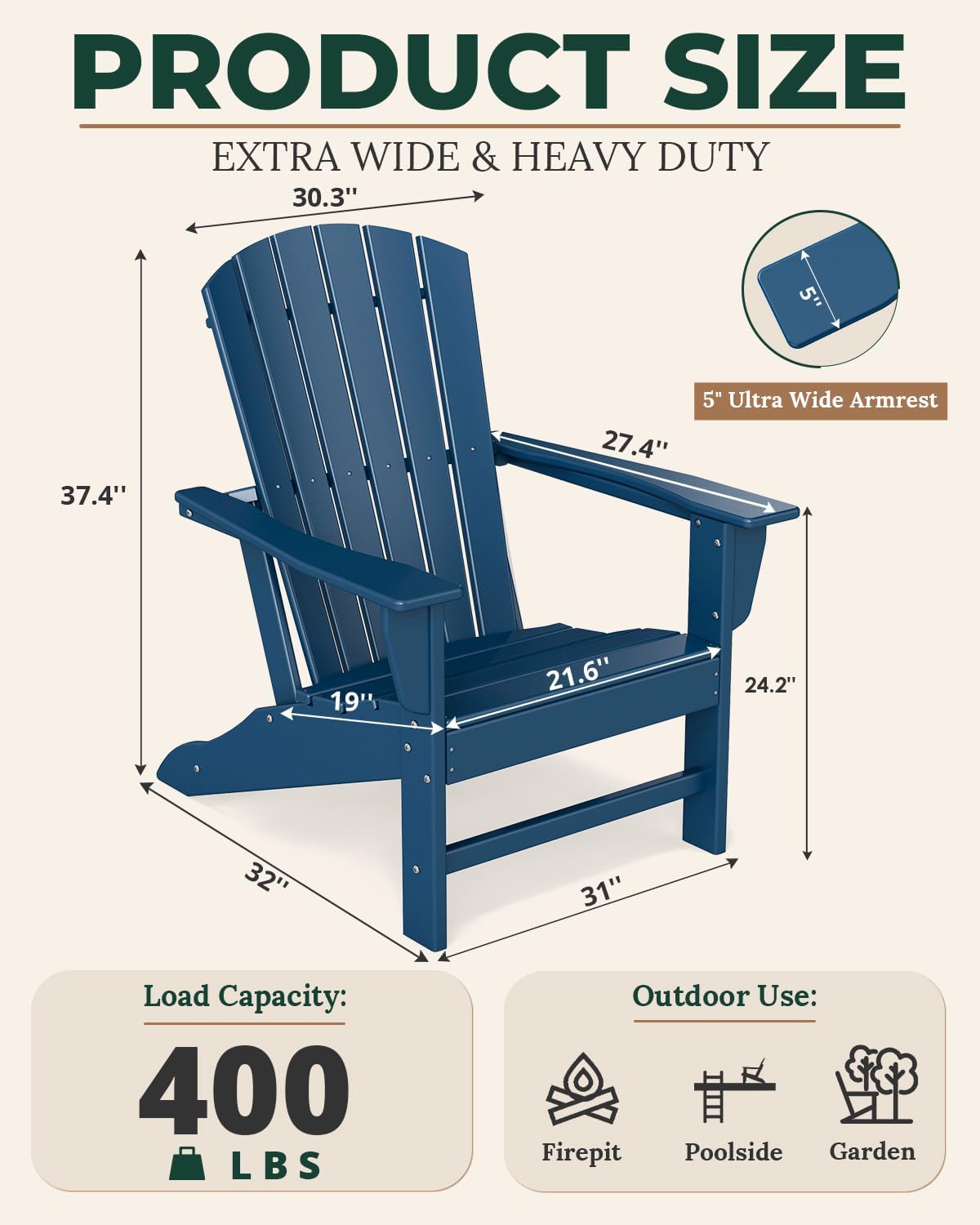Blue HDPE Adirondack Chairs Set 2