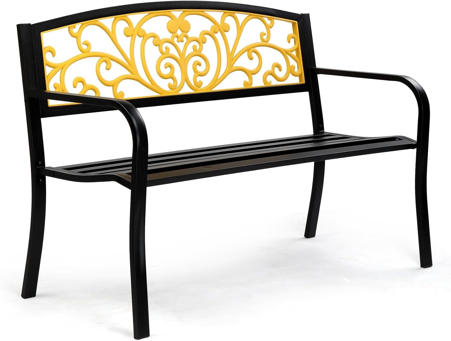 Yellow Black Metal Outdoor Garden Bench