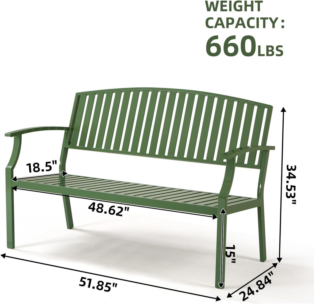 Green Aluminum Outdoor Garden Bench 2-Person