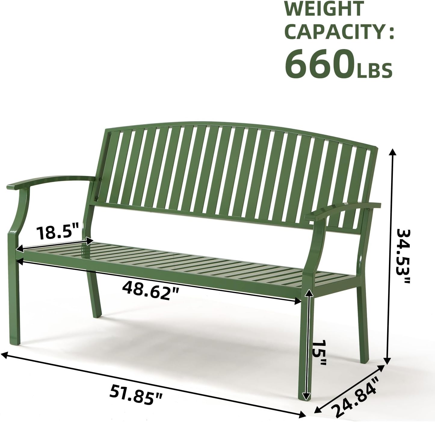 Green Aluminum Outdoor Garden Bench 2-Person