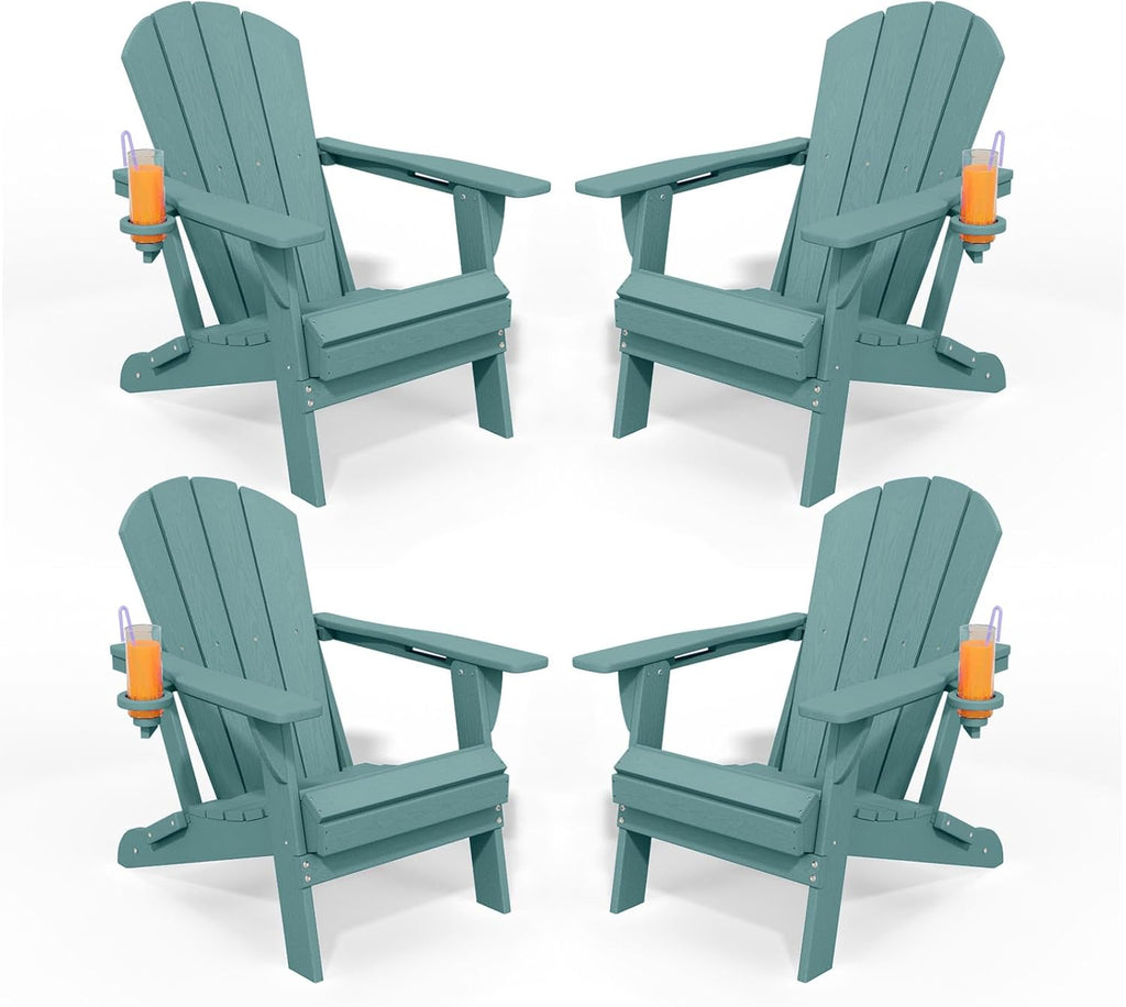 Aruba Blue HDPE Adirondack Chairs Set 4