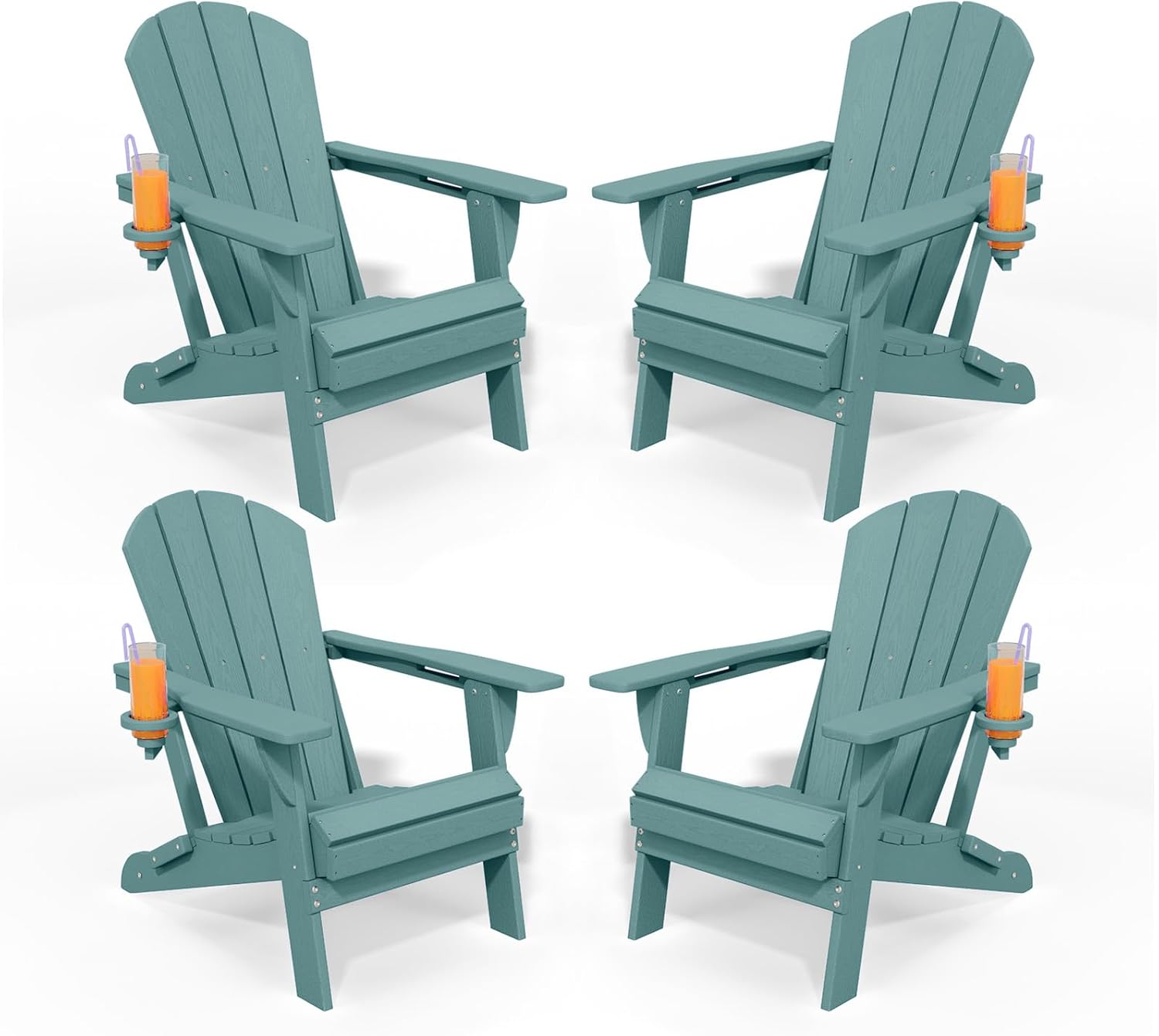 Aruba Blue HDPE Adirondack Chairs Set 4