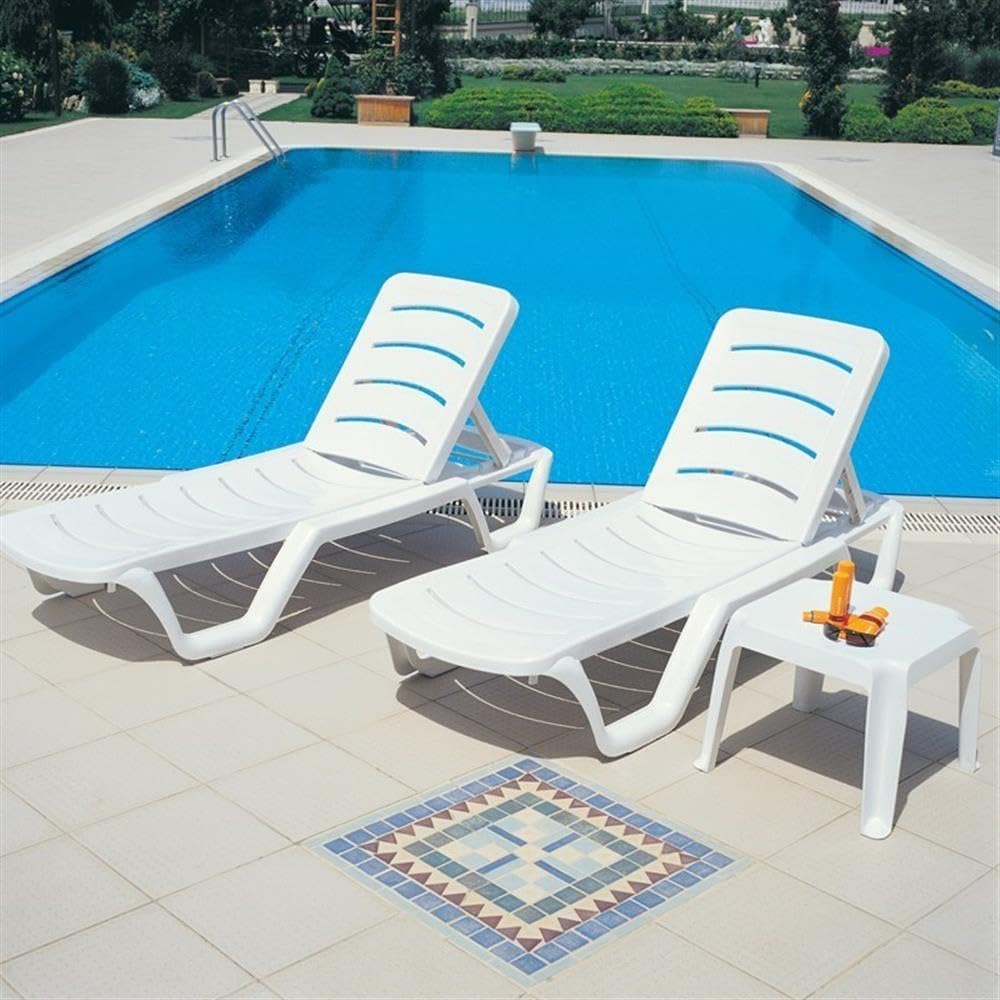 White Square Resin Patio Side Table Set 2
