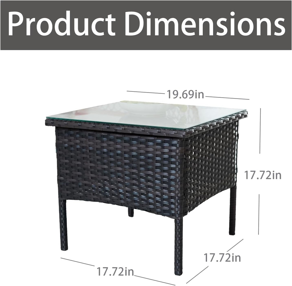 Wicker Outdoor Side Table with Glass Top