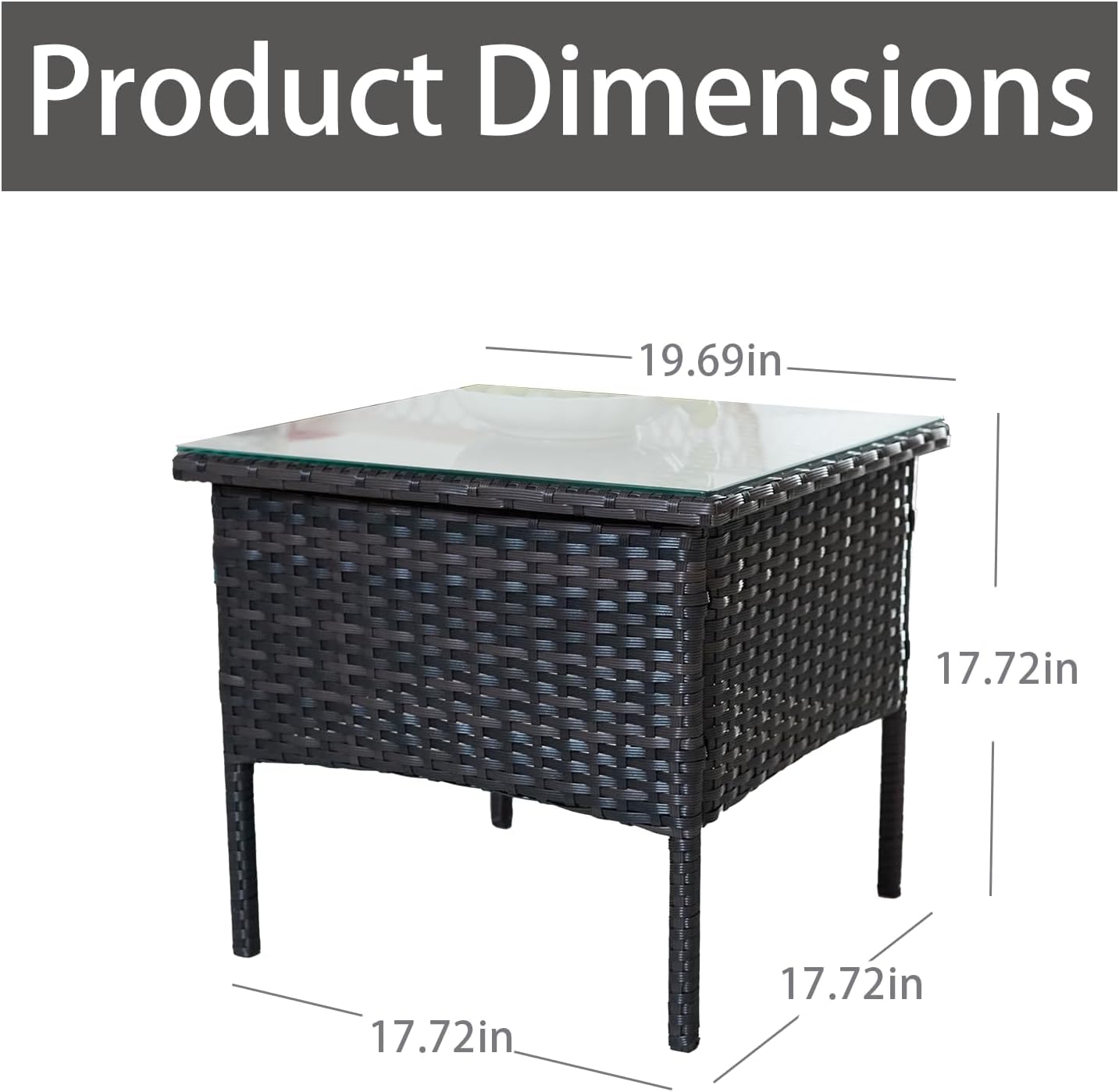 Wicker Outdoor Side Table with Glass Top