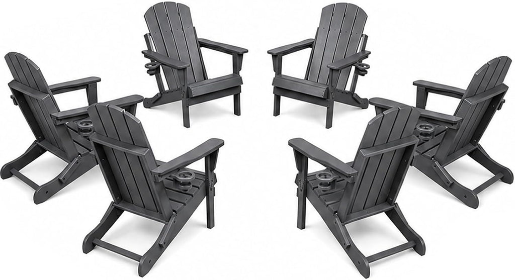 Grey Foldable HDPE Adirondack Chairs Set 6