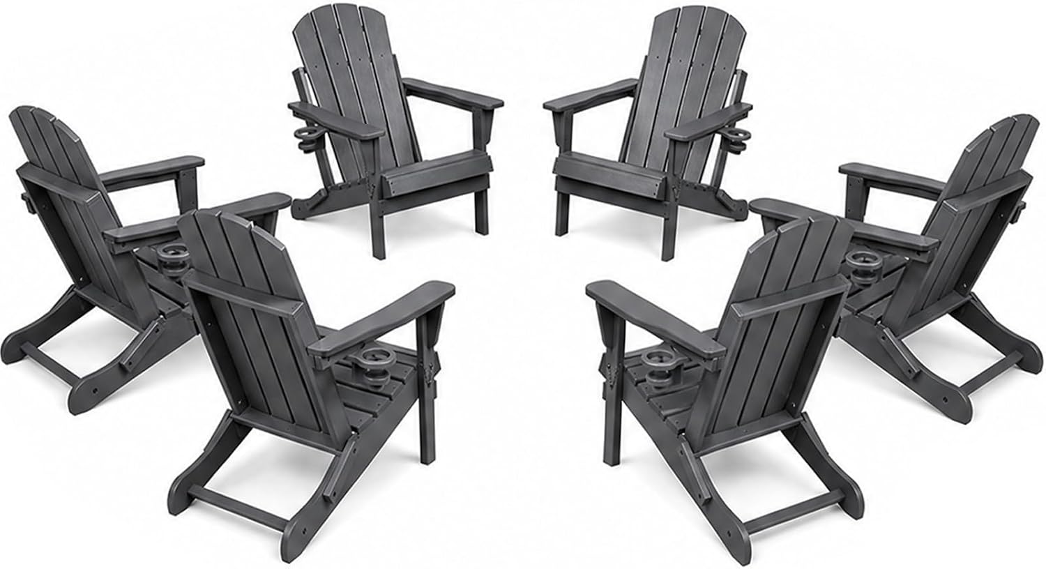 Grey Foldable HDPE Adirondack Chairs Set 6