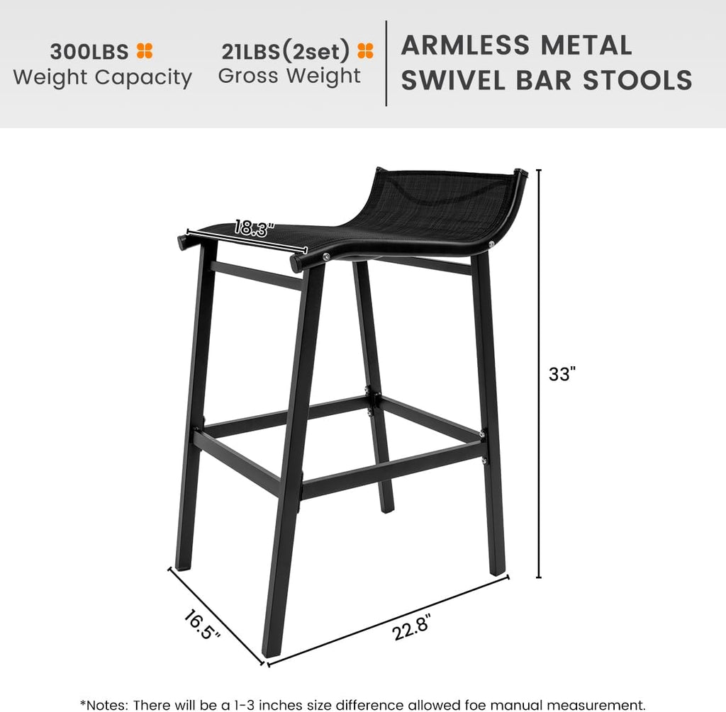 Black Modern Outdoor Bar Stools Set 2