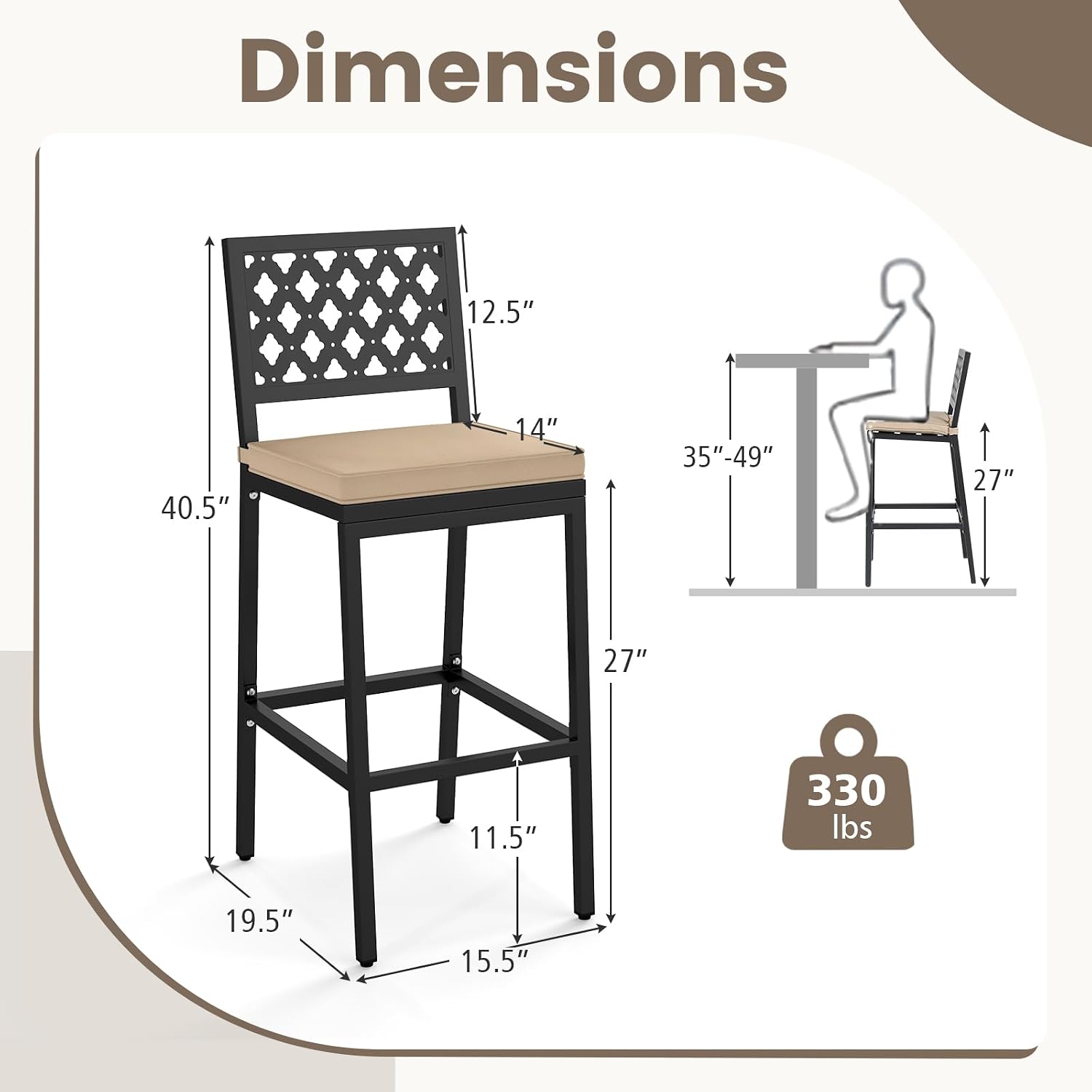 Cushioned Outdoor Bar Stools Set 2