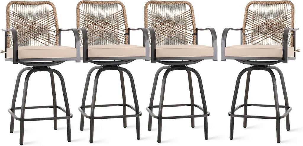 Swivel Wicker Outdoor Bar Stools Set 4