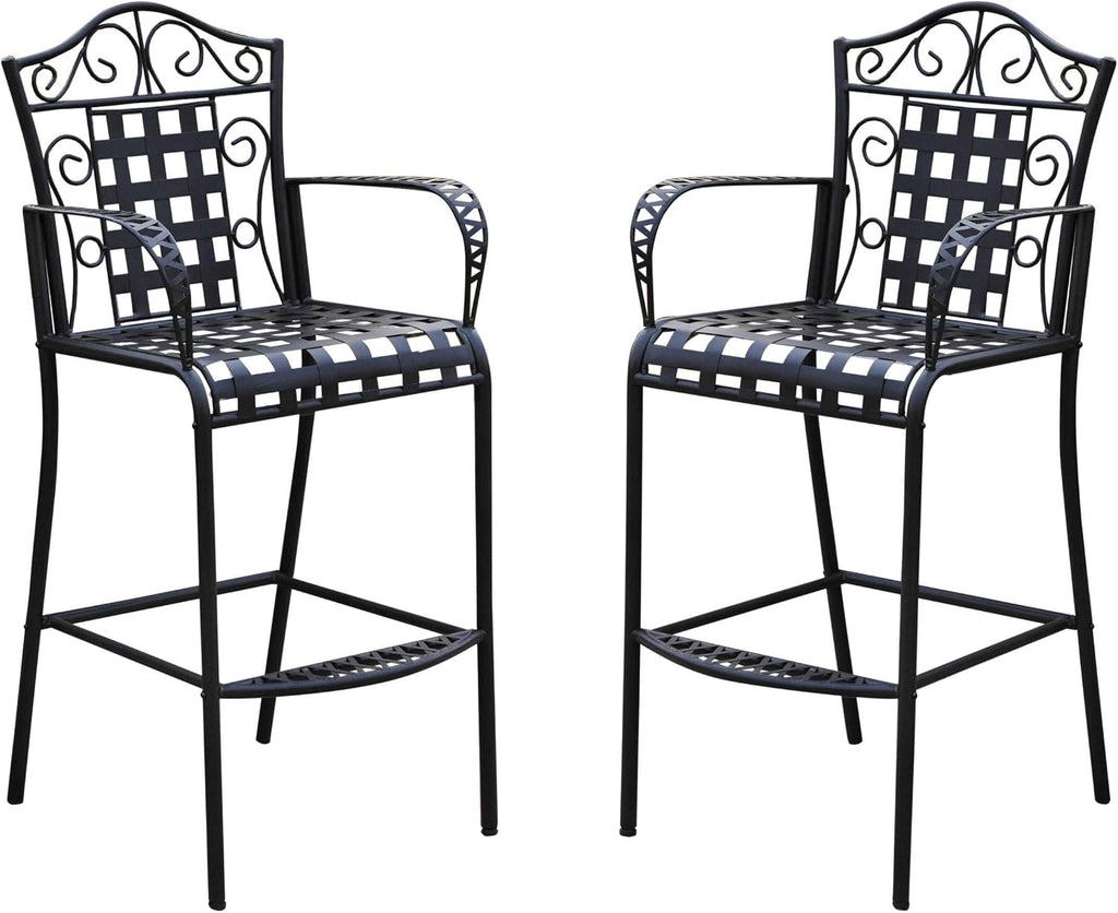 Antique Black Outdoor Bar Stools Set 2