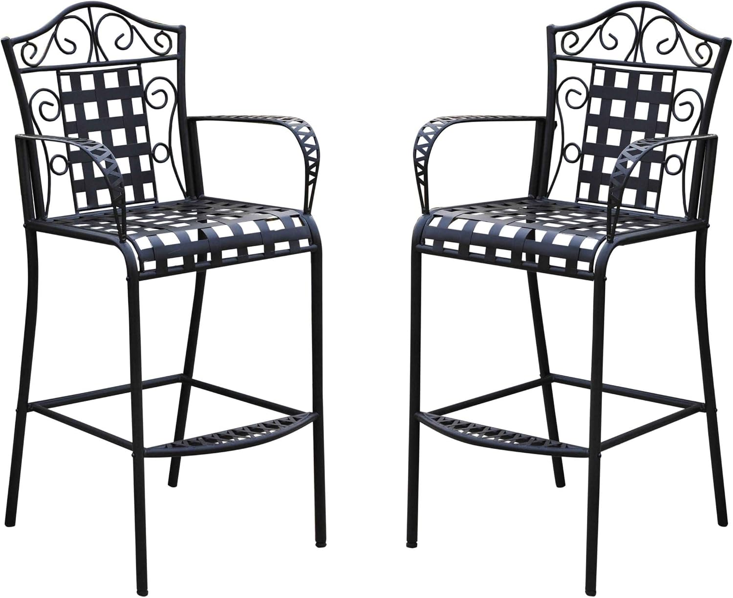 Antique Black Outdoor Bar Stools Set 2