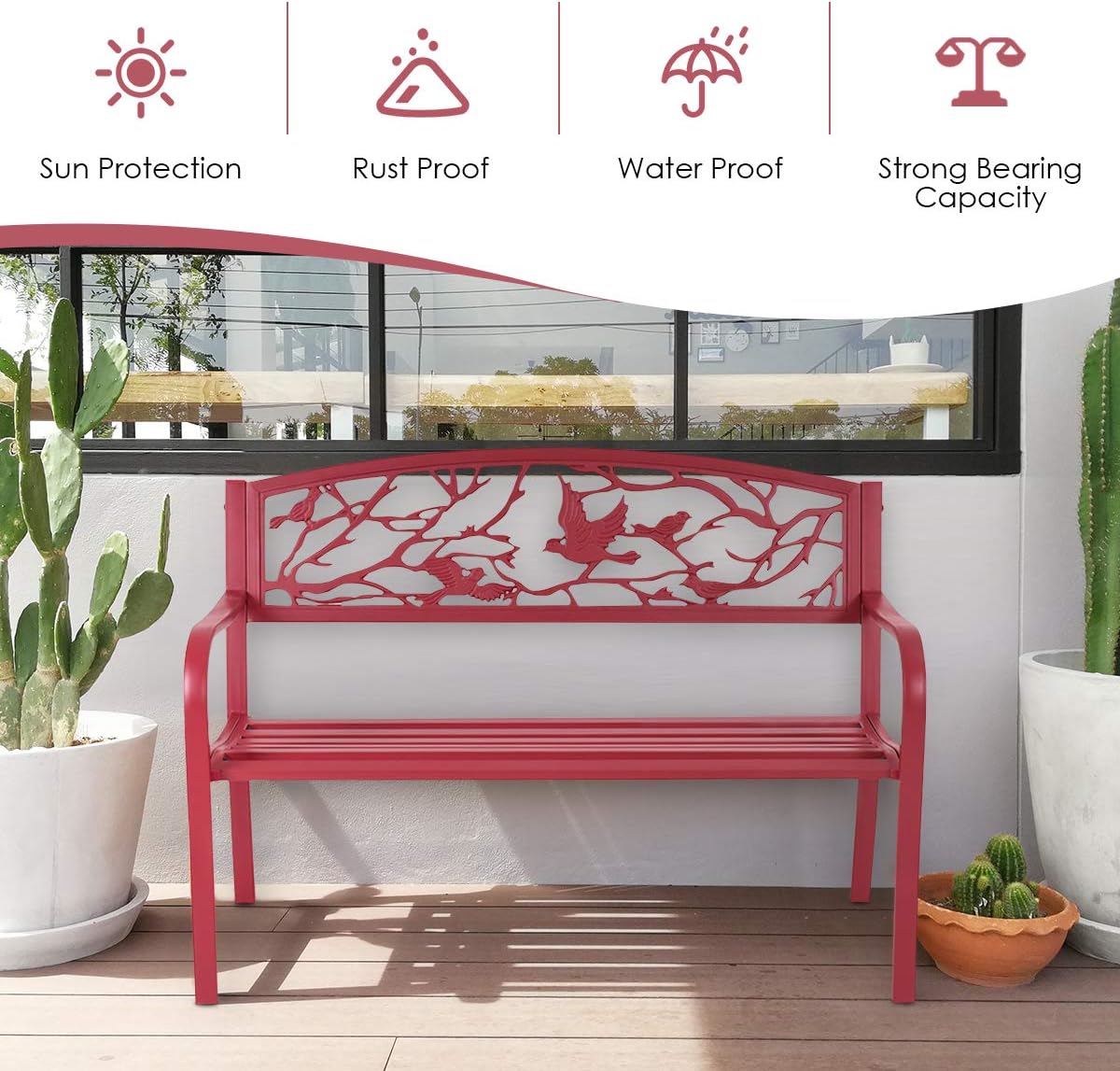Red Bird Cast Iron Outdoor Garden Bench