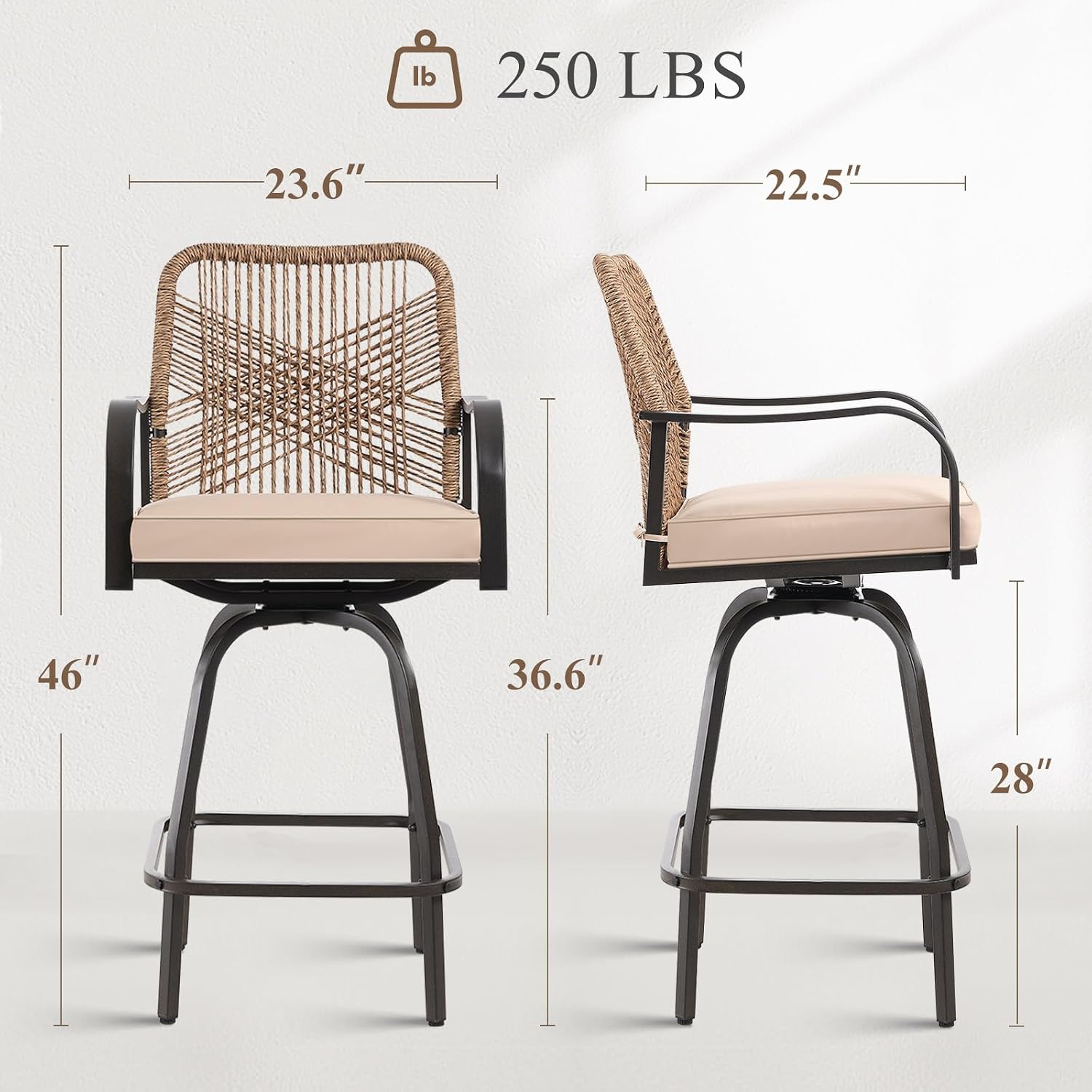 Swivel Wicker Outdoor Bar Stools Set 4