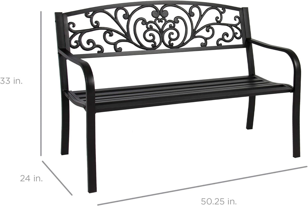 Black Steel Floral Outdoor Garden Bench