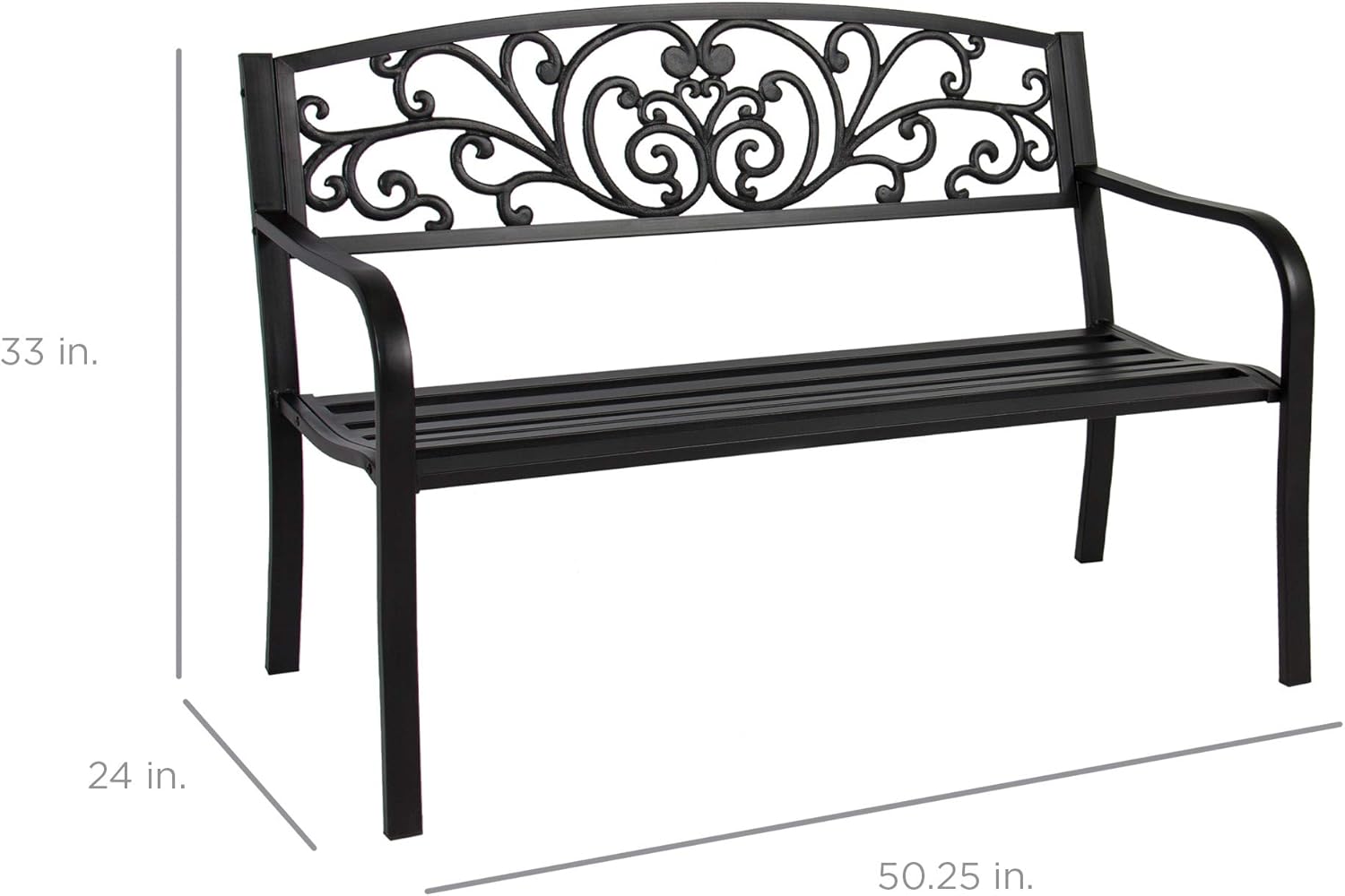 Black Steel Floral Outdoor Garden Bench