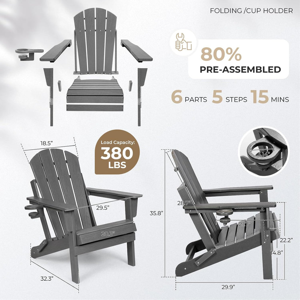 Gray HDPE Folding Adirondack Chair