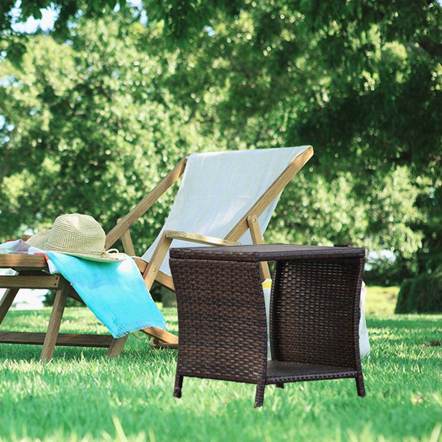 Brown Wicker Outdoor Side Table Set 2