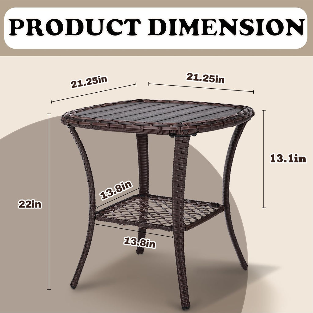 Brown Wicker Outdoor Patio Side Table