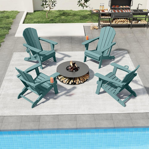 Aruba Blue HDPE Adirondack Chairs Set 4