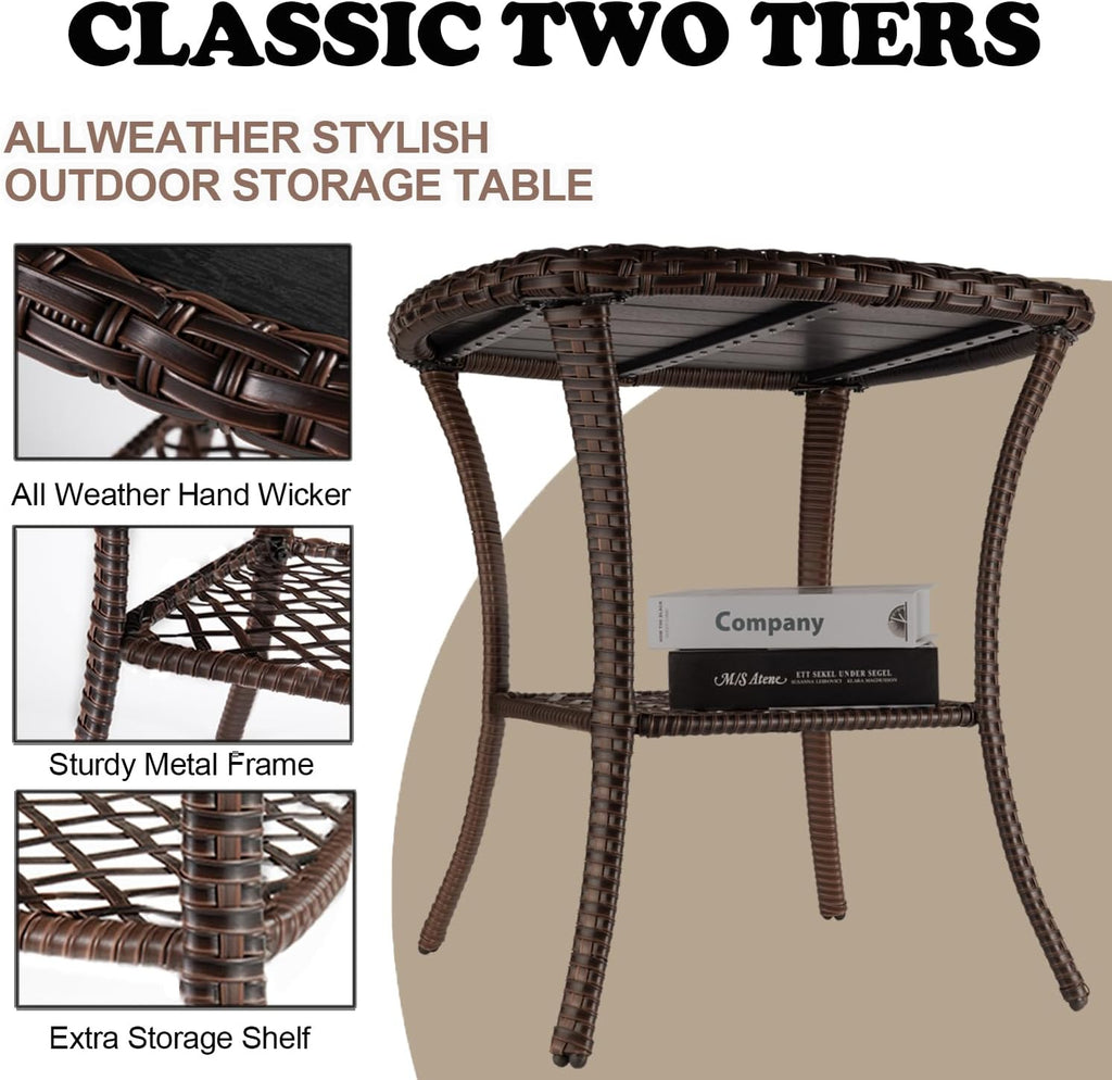 Brown Wicker Outdoor Patio Side Table