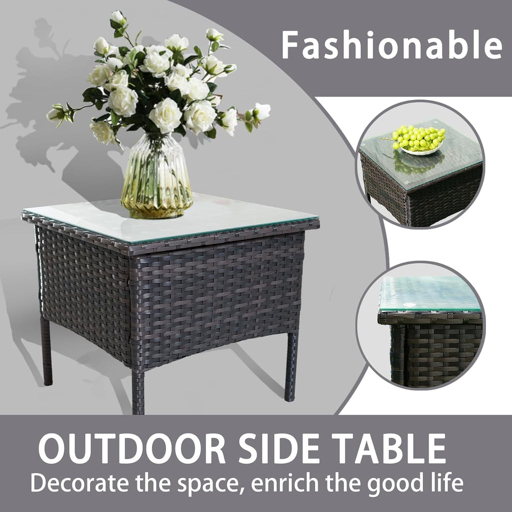 Wicker Outdoor Side Table with Glass Top