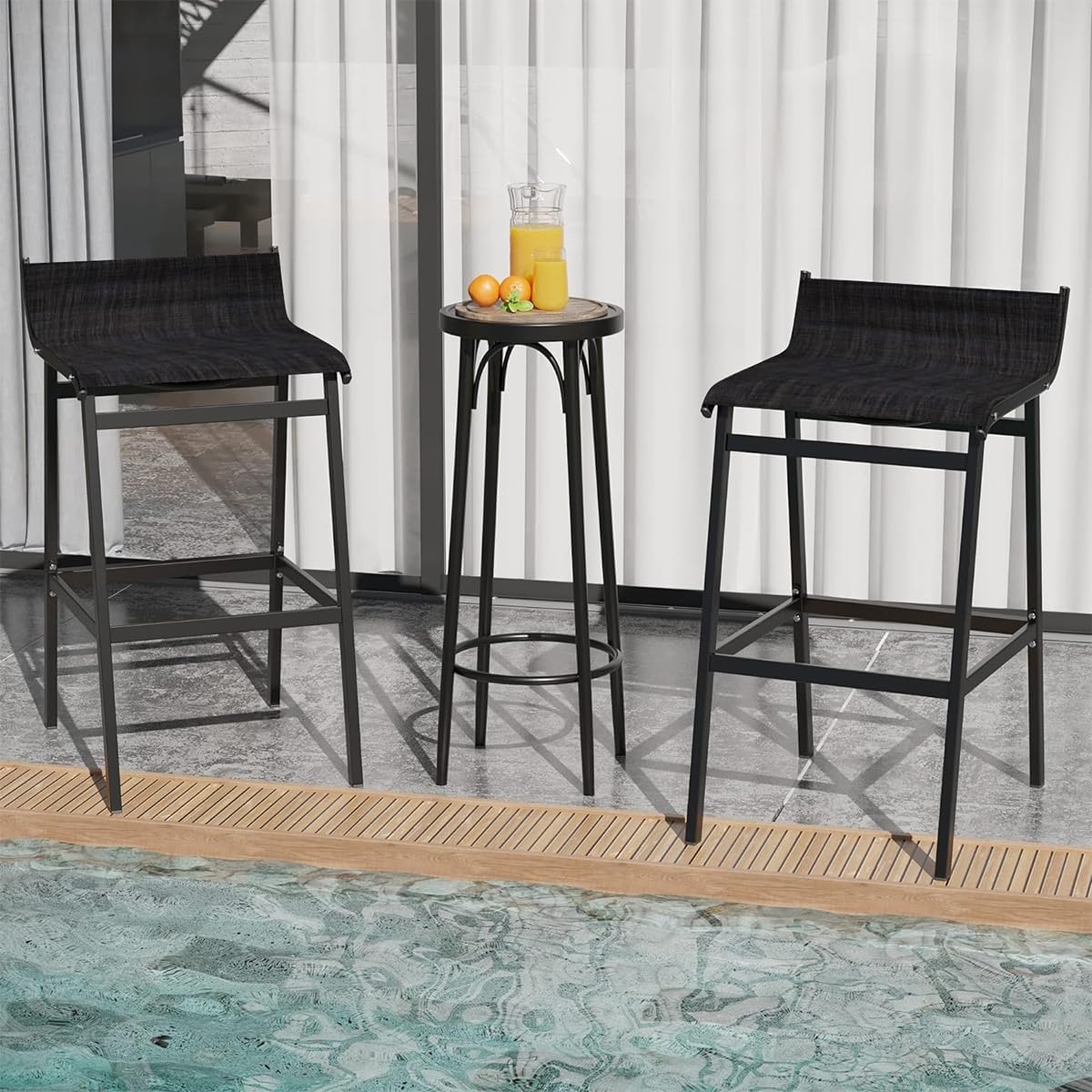 Black Modern Outdoor Bar Stools Set 2