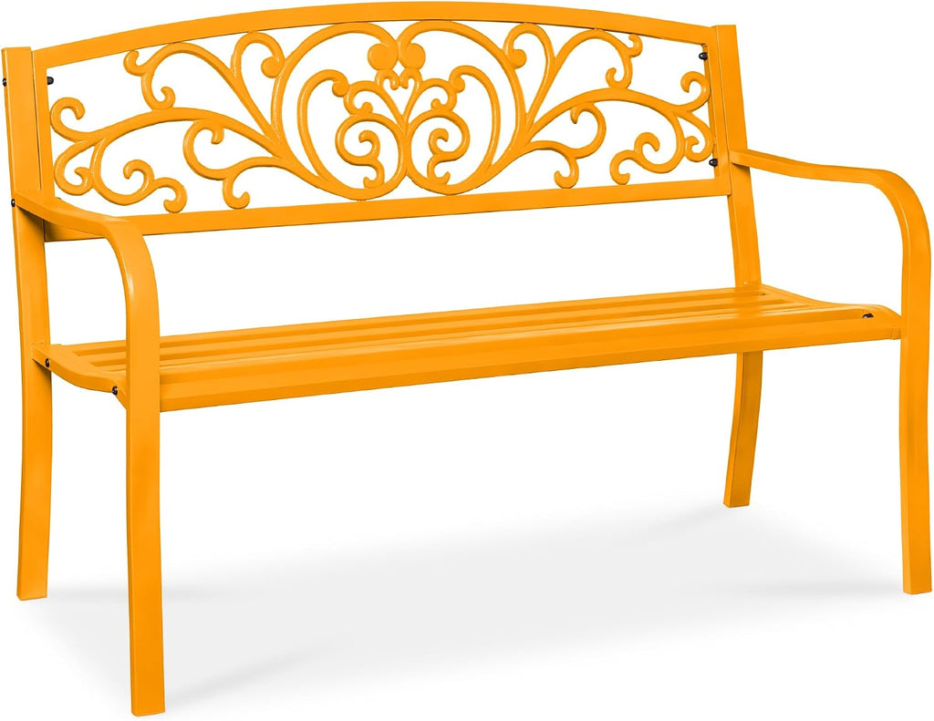 Marigold Steel Floral Outdoor Garden Bench