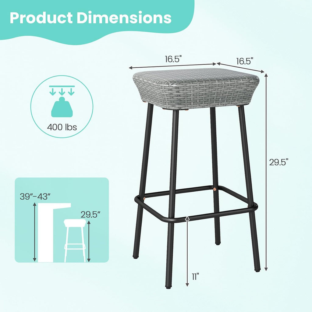 Gray Backless Outdoor Bar Stools Set 2