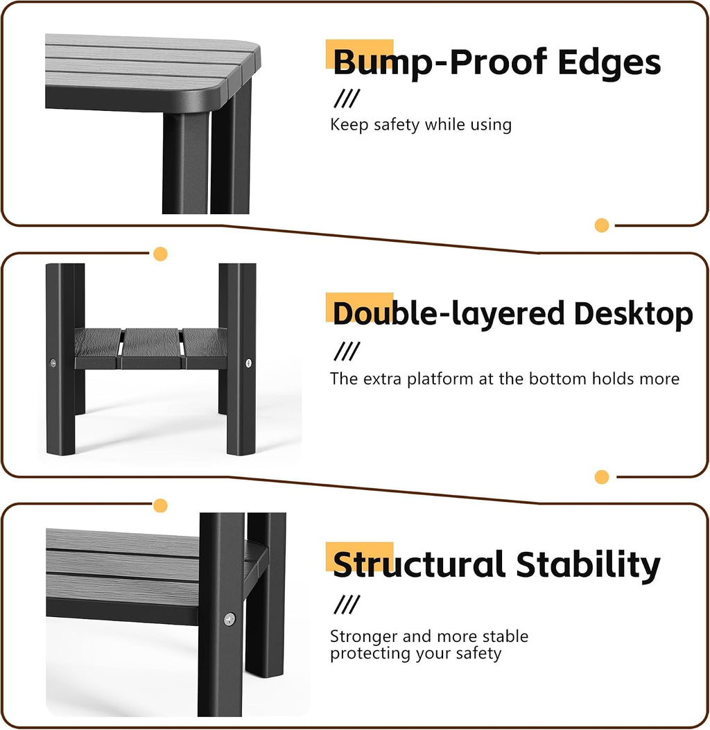 Black 2-Tier Resin Outdoor Side Table