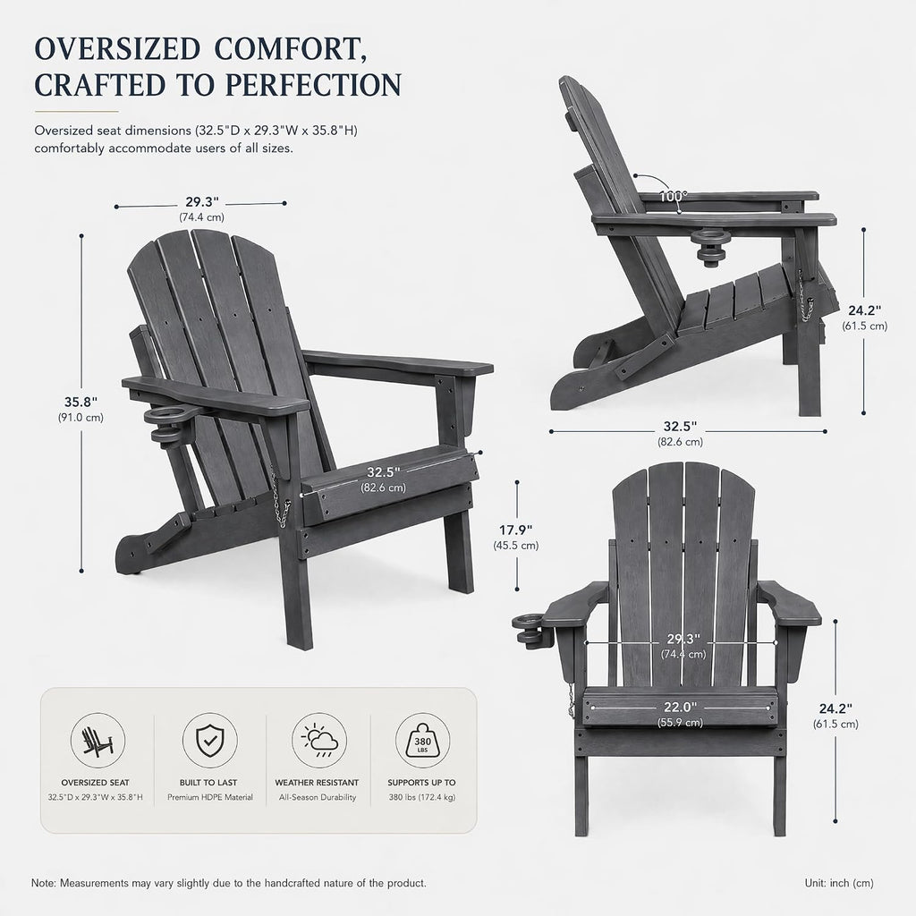 Grey Foldable HDPE Adirondack Chairs Set 6