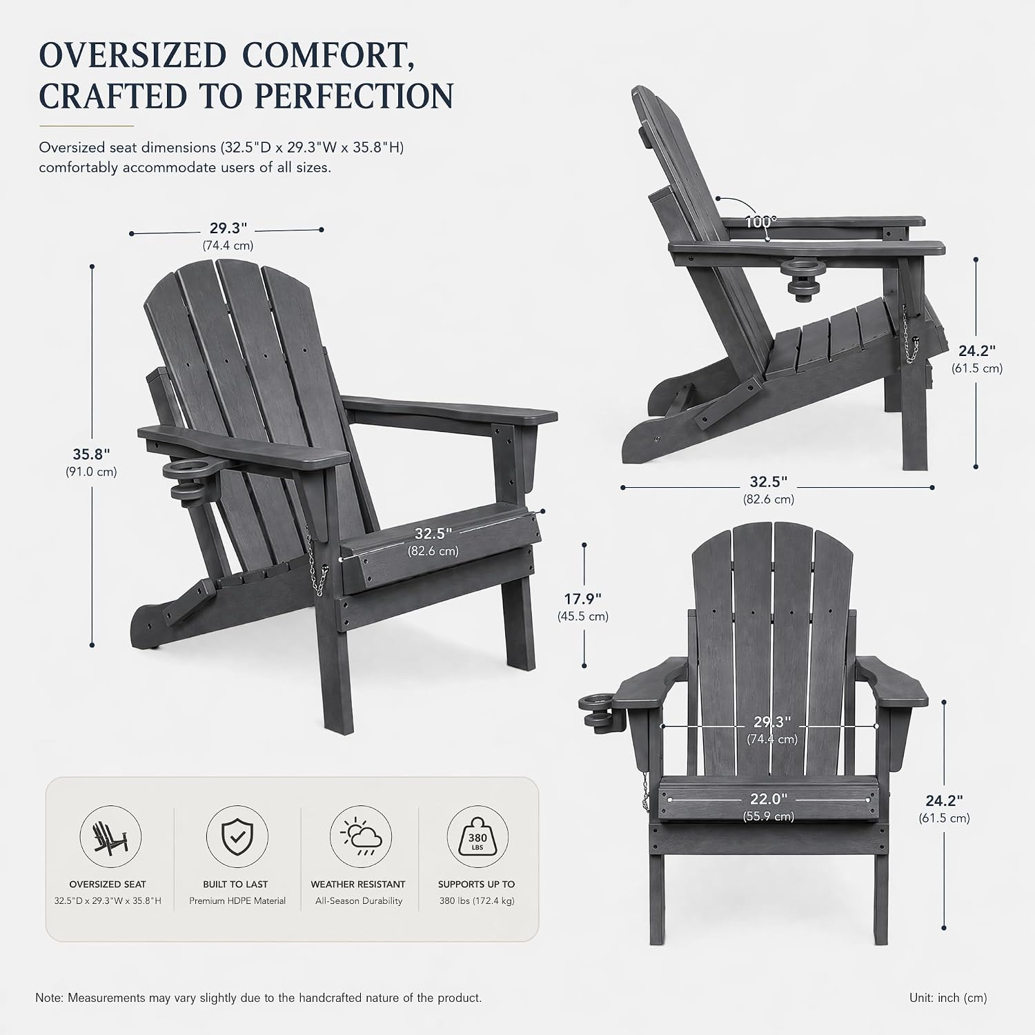 Grey Foldable HDPE Adirondack Chairs Set 6