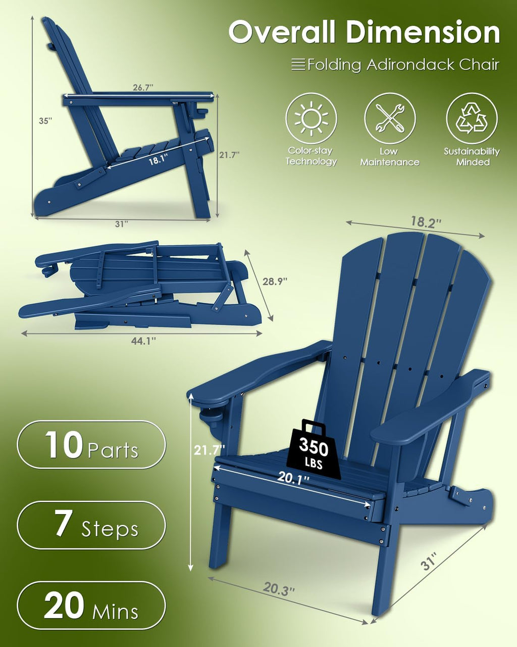 Blue Folding Adirondack Chairs Set 2