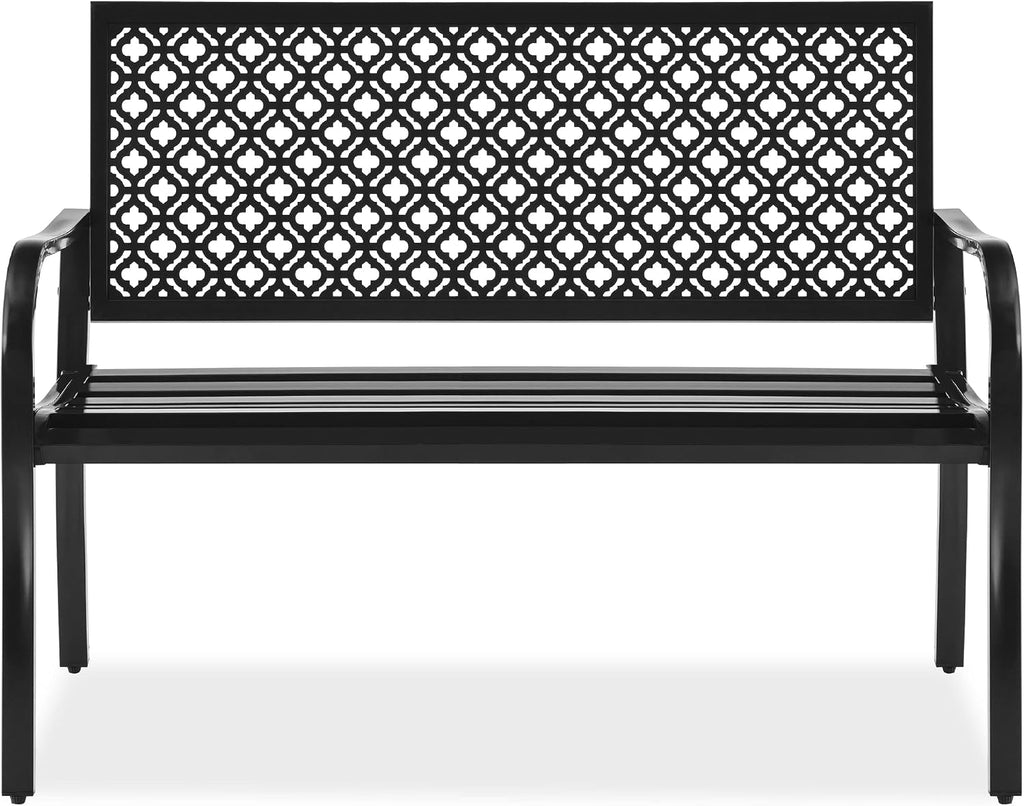 Black Steel 2-Person Outdoor Garden Bench